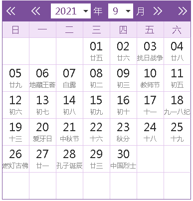 2021日历农历查询（2021年日历(含农历)）(9)