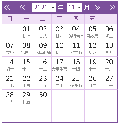2021日历农历查询（2021年日历(含农历)）(11)